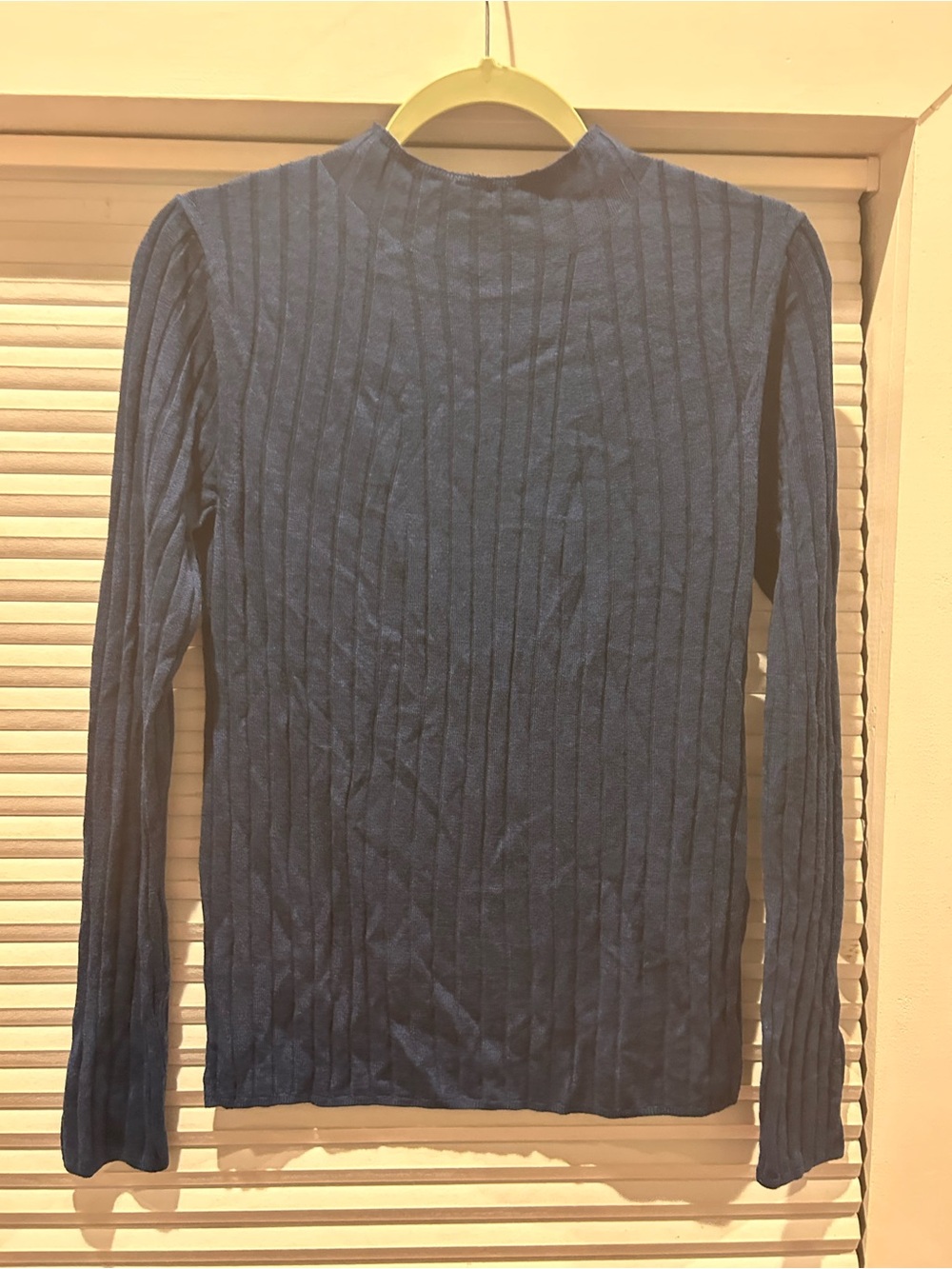 Banana Republic 100% Merino Wool Ribbed Mock Neck Sweater Women's S Navy Blue
